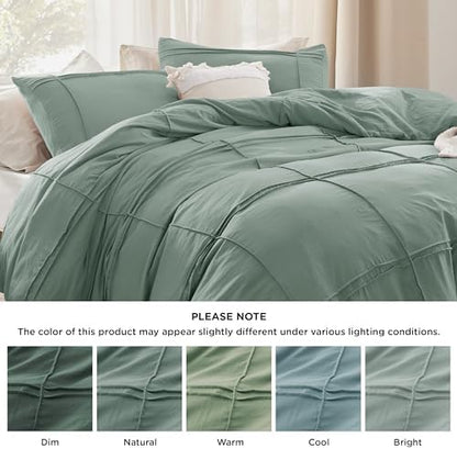 Bedsure Grid Boho Duvet Cover Queen, Textured Bedding, 3-Piece, Green