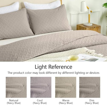 FLYMME Oversized King/California King Quilt Set 118"x106", Taupe 3-Piece Floor-Length Bedspread, Premium Microfiber Lightweight Coverlet for King/California King Bed (1 Quilt, 2 Shams)