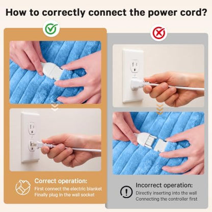 Heated Electric Blanket Twin, Soft Heating Blanket, 62" x 84", Azure
