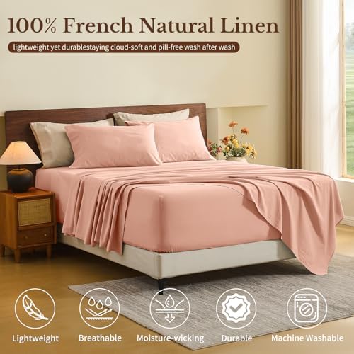 MEISHANG 100% French Linen Sheets California King,6 Pcs,18-24" Deep Pocket