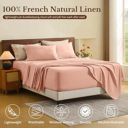 MEISHANG 100% French Linen Sheets California King,6 Pcs,18-24" Deep Pocket