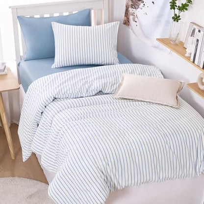 Wake In Cloud Striped Cotton Duvet Cover Set, Blue White, Twin/Twin XL