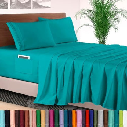Elegant Comfort 4-Piece Bed Sheet Set - Luxury Bedding 1500 Premium Hotel Quality Microfiber, All Around Elastic 18-24 Inches Deep Fitted Sheet- Extra Deep Pocket Sheets, Full, Teal