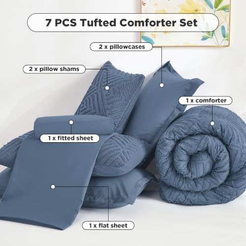 Andency King Size Comforter Set, Ocean Blue, 7 Pieces