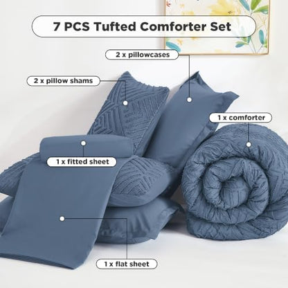 Andency King Size Comforter Set, Ocean Blue, 7 Pieces