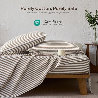 JELLYMONI 100% Cotton Sheet Set, Tan Striped, Full