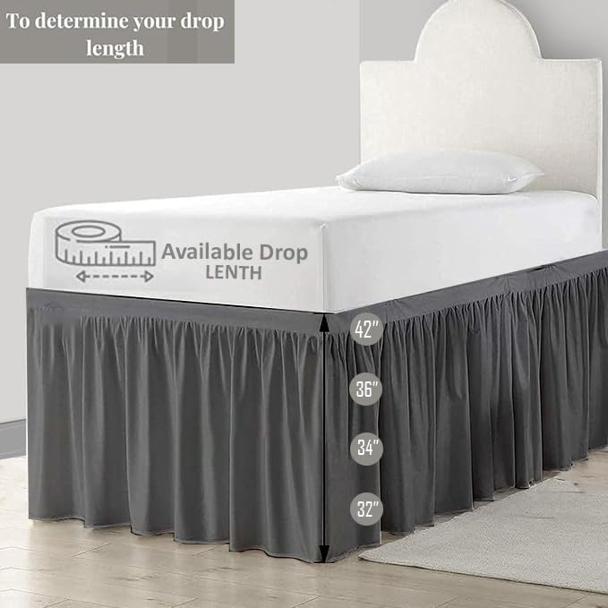 eBeddy Linens Split Corner Dust Ruffle Dorm Bed Skirt Twin XL – 34 Inch Drop, 100% Microfiber, Extra Long Bed Skirt for College Dorm, Platform Style, Dark Grey Solid, Hidden Storage Solution, Easy Fit