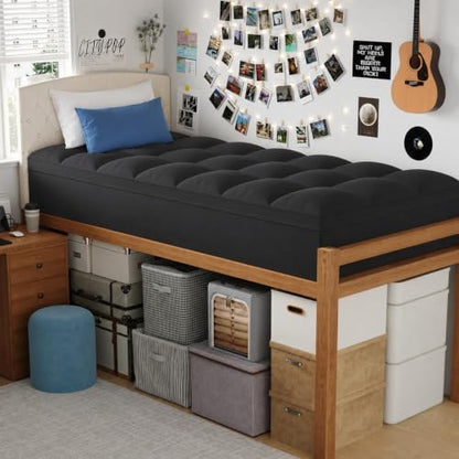 ELEMUSE Twin XL Black Mattress Topper for College Dorm, Thick Pillow Top