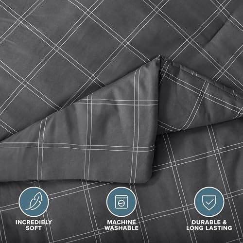 Bare Home Bed-in-A-Bag 7 Piece Set (Full, Modern Plaid - Grey/White)