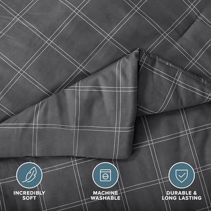 Bare Home Bed-in-A-Bag 7 Piece Set (Full, Modern Plaid - Grey/White)