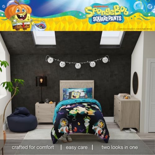 Spongebob Squarepants Kids Halloween Bedding 5 Piece Super Soft Cozy Reversible Comforter and Sheet Set with Sham, Twin, (Officially Licensed Product) By Franco