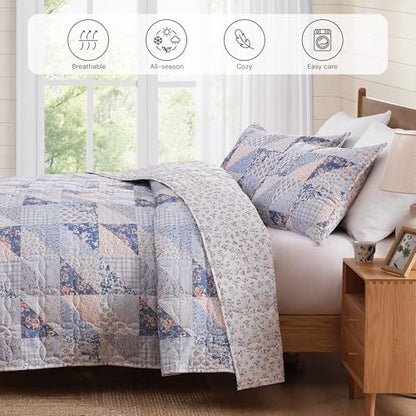 Twin/Twin XL Quilt Set-2 Pieces Soft Bedding Floral Patchwork Coverlet