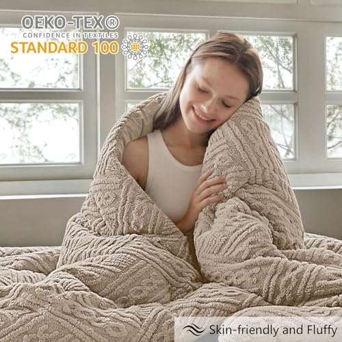Homelike Moment Fleece Twin XL Comforter Set, Fluffy Bed Set 2 PC Beige