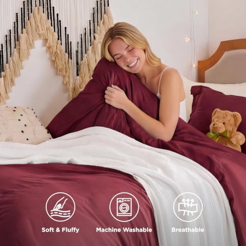 Bedsure Prewashed Twin Duvet Cove, Cotton-Like Bedding Soft Set, Burgundy