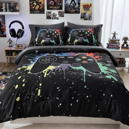 Twin Comforter Set for Boys -5 Pieces Black Gamer Bedding Twin Bedding Sets