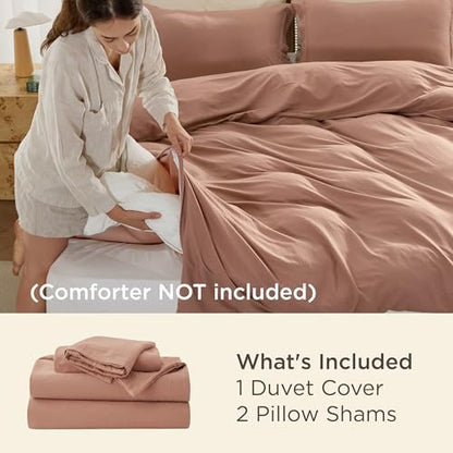 Bedsure Prewashed Cal King Duvet Cover, Cotton-Like Soft Set, Mocha Mousse