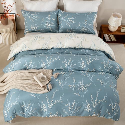 OAITE Twin Duvet Cover Set 3pcs 100% Cotton Blue Branch