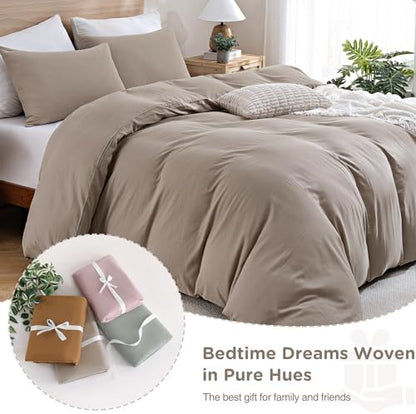 TOCOMOA 100% Muslin Cotton Duvet Cover Set, Taupe, Queen