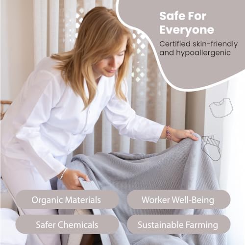 Dalisa 100% Organic Turkish Cotton Throw Blanket Harbor Mist GOTS Certified, Cozy, with Reusable Cotton Gift Bag Perfect for Couch, Bed, and Home Decor Boho Vintage Knit Alina
