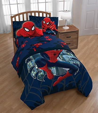 Jay Franco Kids Sheet Set with Fitted, Flat Sheets & Pillow Cover - Ultra-Soft Bedding with Pillowcase for Room Decor, Blue - Spiderman, 4 Piece Full