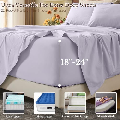 MEISHANG 100% French Linen Sheets Queen,6 Pcs,18-24" Extra Deep Pocket