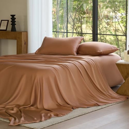 Sijo AiryWeight Tencel Sheet Set, 100% Lyocell Derived from Eucalyptus, Buttery Soft, Architectural Digest Best Cooling Sheets Winner - 3pc - 2 Pillowcases 1 Fitted (Clay, Cal King)