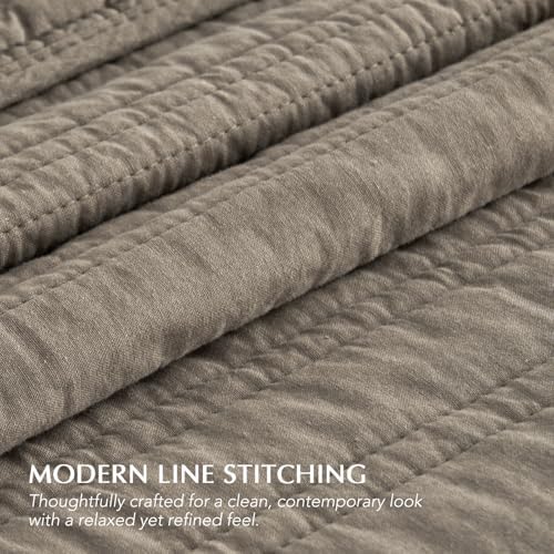 EVERGRACEHOME 100% Cotton Modern Lines Quilt Set King Size, Stone Taupe