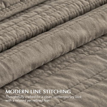 EVERGRACEHOME 100% Cotton Modern Lines Quilt Set King Size, Stone Taupe
