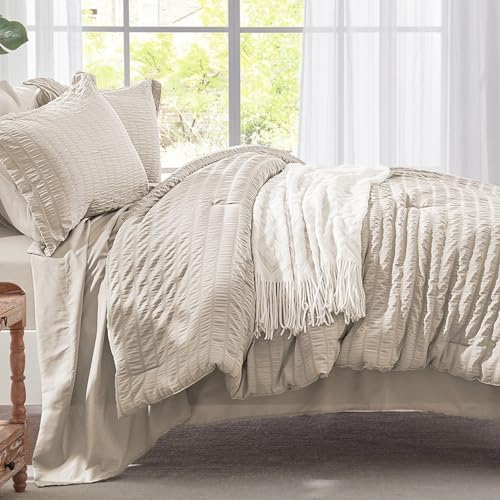 Zzlpp Twin Comforter Set 5 Piece, Beige Bed in a Bag Twin Size Bedding Sets