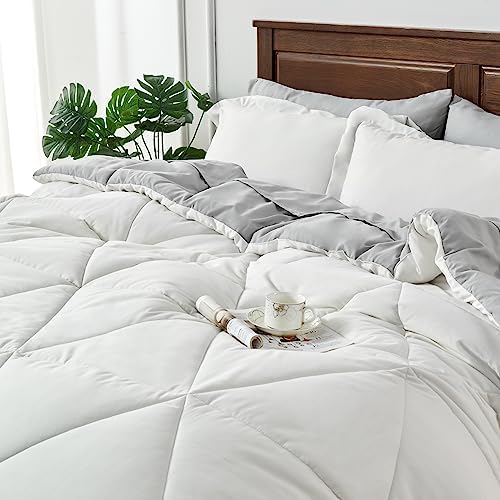 BEDELITE Cal King Comforter Set 7 Pieces, Reversible White Bed in A Bag