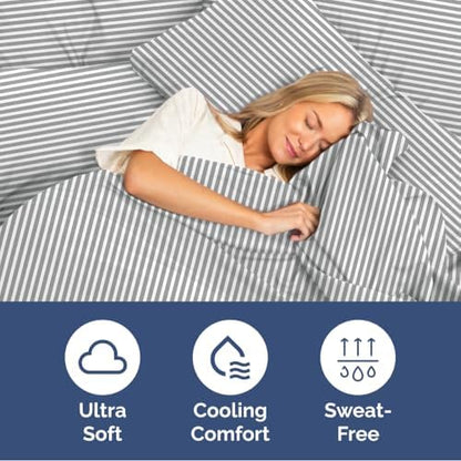 Queen Size 4 Piece Sheet Set - Ultra Soft & Cooling Sheets - Grey Stripes 1