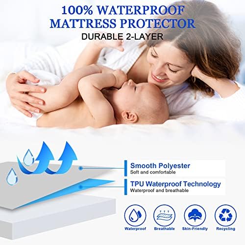 Sufdari Twin XL Mattress Protector,Waterproof Mattress Protector,Fitted Sheet Style Mattress Cover with 18" Deep Pocket,Washable and Comfortable-White,Twin XL