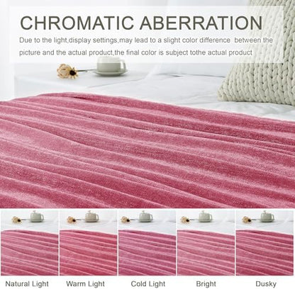 Chenille Throw Blanket for Couch 50" x 60", Rose Pink
