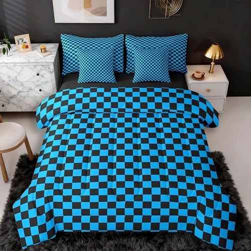 jejeloiu Blue Black Comforter Set with Sheets 7 Piece Queen Size