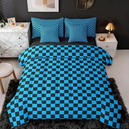 jejeloiu Blue Black Comforter Set with Sheets 7 Piece Queen Size