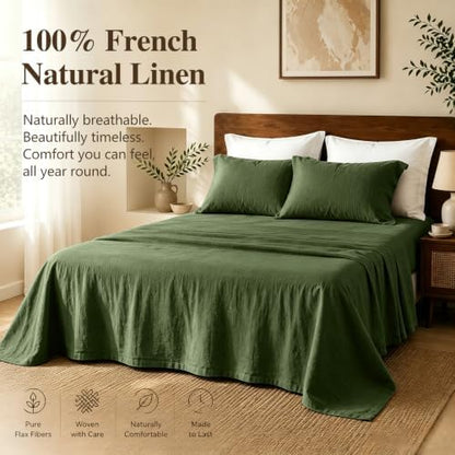 MEISHANG 100% French Linen Sheets California King,4 Pcs,16" Deep Pocket