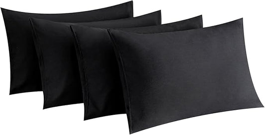 MINIPANDA Black Pillow Cases Standard Size Set of 4 - Super Soft, Smooth and Breathable Standard Pillow Cases- Envelope Design - Machine Washable Lightweight (20X26 Inches (4 Piece))