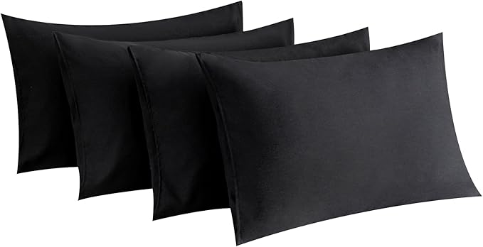 MINIPANDA Black King Size Pillow Cases Set of 4 - Super Soft, Smooth and Breathable Pillow Cases King - Envelope Design - Machine Washable Lightweight (20X40 Inches (4 Piece))