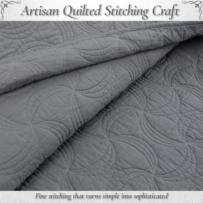 Cozy Line Home Fashions Charcoal Gray Cotton Quilt Set – 3-Piece Solid Textured Quilted Bedspread with Shams, Lightweight All Season Modern Bedding (Geometric - Gray, Queen - 3 piece)