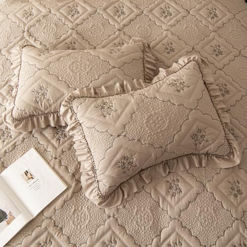 Sobrecamas Queen Elegantes,Queen Floral Quilt Set,Reversible Taupe Coverlet