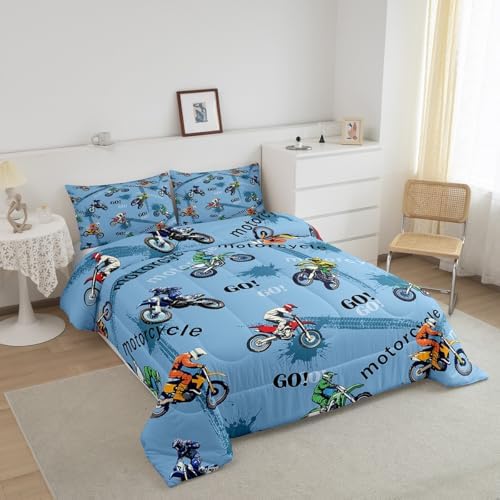 Feelyou Dirt Bike Bedding Set Kids Boys Girls Toddler Size Racing Motocross Rider Comforter Set Teen AdultExtreme Sports Comforter Motorcycle Racer Duvet Quilt Bedroom Decor Motorbike Quilt