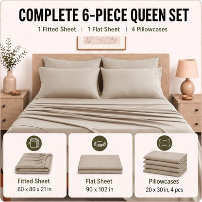 CozyLux Queen Sheet Set 6-Piece, 21-Inch Deep Pocket, Soft Brushed Feel