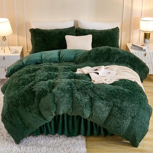 Andency Dark Emerald Green California King Comforter Set, Fluffy Bed Set