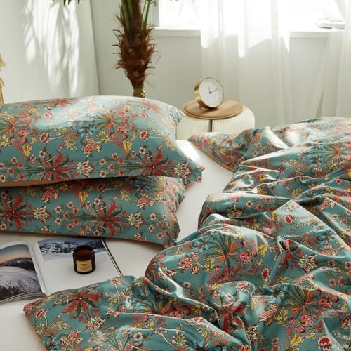 LifeTB Boho Comforter Set Full Size Vintage Floral Boho Bedding Comforter Set 3 Pieces Flowers Botanical Floral Comforter Set Fluffy Soft Microfiber All Seasons Full Size Comforter with 2 Pillowcases