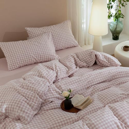 JIYUAN Oversized Queen Washed Cotton Duvet Cover SetClassic Gingham