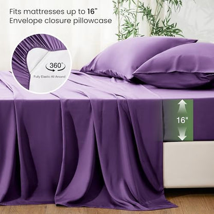 Love's cabin 3 Piece Twin XL Sheet Set, 100% Rayon Derived from Bamboo, Cooling & Breathable, Soft Silky Deep Pocket up to 16", Hotel Luxury Bedding for Hot Sleepers, Purple