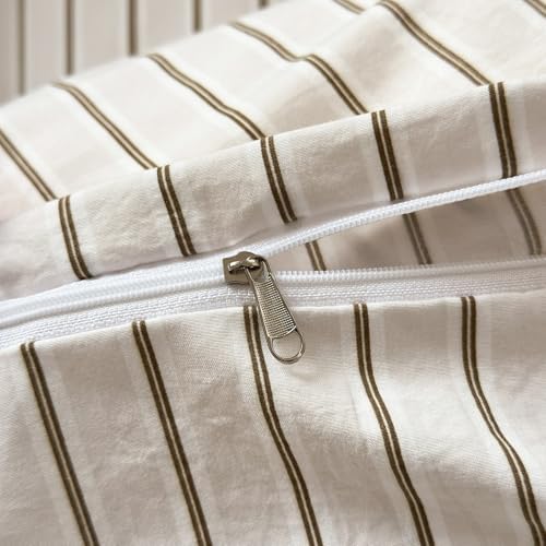 mixinni Vintage Striped Twin XL Duvet Cover Set, 3 Piece Premium Washed Microfiber Minimalist Beige Brown Stripes Bedding, Neutral Comforter Cover with Hidden Zipper & Corner Ties for Men Women