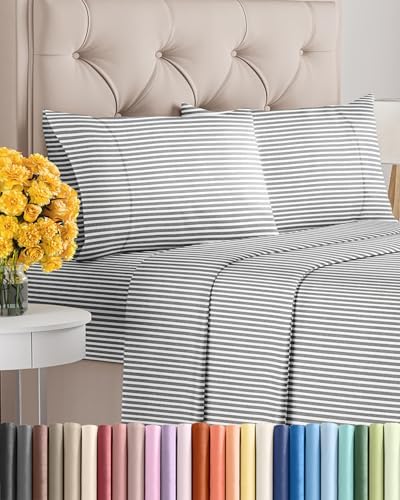 King Size 4 Piece Sheet Set - Ultra Soft & Cooling Sheets - Grey Stripes 1