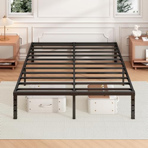 Hafenpo 16 Inch Queen Bed Frame, Under Bed Storage, Black