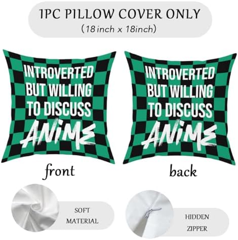 Anime Decor, Introverted But Willing to Discuss Anime Room Decorative Throw Pillow Covers, Girls Anime Gifts Anime Lovers for Home Living Room Girl Women Bedroom Decoration Gifts Black